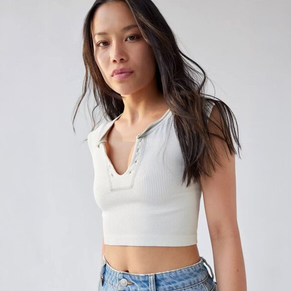 Urban Outfitters Tops - Urban Outfitters Cream Ribbed Crop Top